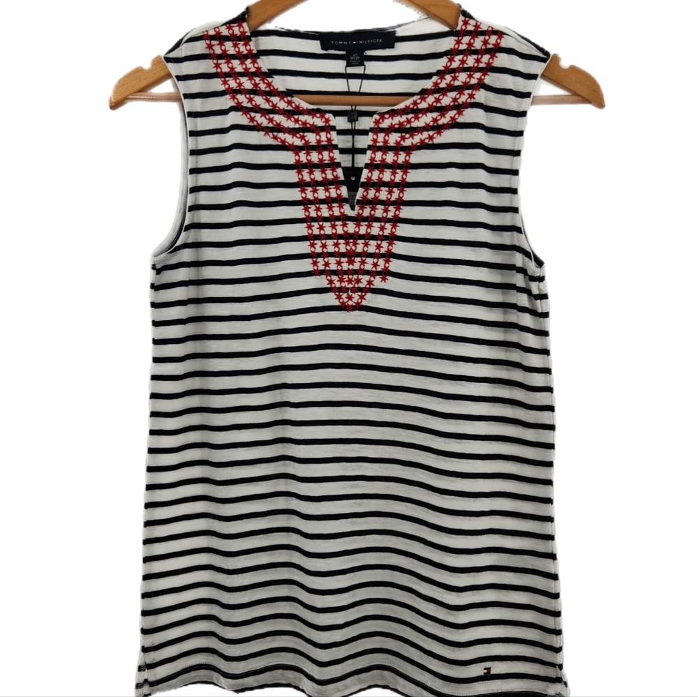 Tommy Hilfiger Star Embroided Striped Tank Top Womens size XSmall
